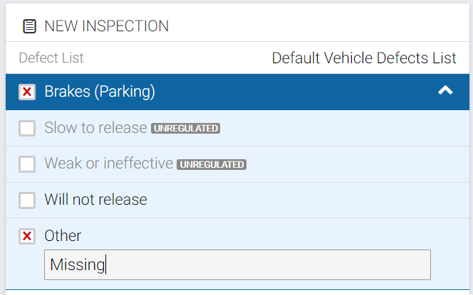 Explaining the selection of 'Other' for unlisted defects in a Part in the defect list